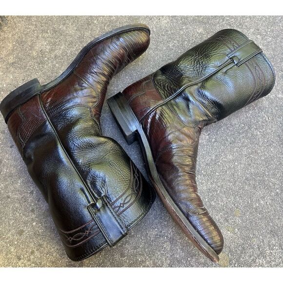 Justin Men's Exotic Roper boot in Chocolate Lizard Size 8 - Picture 4 of 10